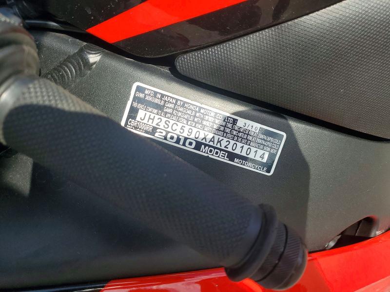 2010 Honda Cbr VIN JH2SC590XAK201014 COPART salvage auction — FRONT END, Ga - Cert Of Title-Salvage, sold $3,250 on 2026-07-16 (photo 9)