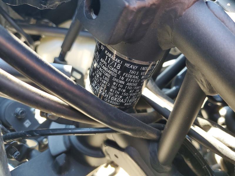 2019 Kawasaki Ninja VIN JKAEXKH16KDA31689 COPART salvage auction — FRAME DAMAGE, Me - Cert Of Title-Salvage Collisio, sold $1,050 on 2026-07-16 (photo 9)