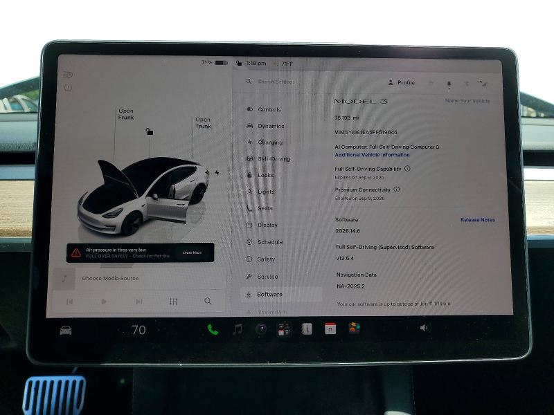 2023 Tesla Model 3 VIN 5YJ3E1EA5PF519045 COPART salvage auction — FRONT END, Wa - Vehicle Cert Of Ownership-Titl, sold $14,700 on 2026-07-24 (photo 9)