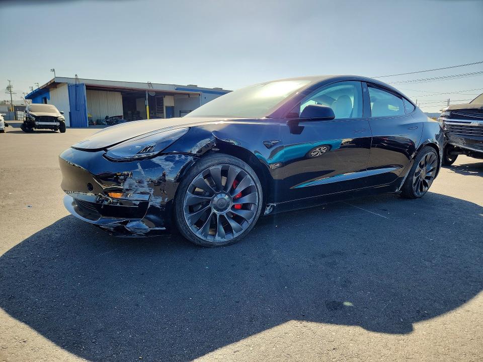 2021 Tesla VIN 5YJ3E1EC0MF000725 COPART salvage auction — FRONT END, CA - SALVAGE CERTIFICATE, sold $8,300 on 2026-08-03 (photo 1)