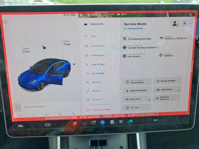 2019 Tesla Model 3 VIN 5YJ3E1EA0KF427088 COPART salvage auction — REAR END, Nc - Salvage Certificate Of Title, sold $6,300 on 2026-07-30 (photo 9)