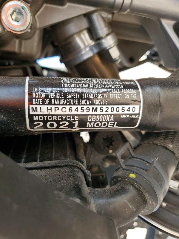 2021 Honda Cb500 VIN MLHPC6459M5200640 COPART salvage auction — FRONT END, Az - Cert Of Title - Salvage, sold $1,750 on 2026-07-02 (photo 9)