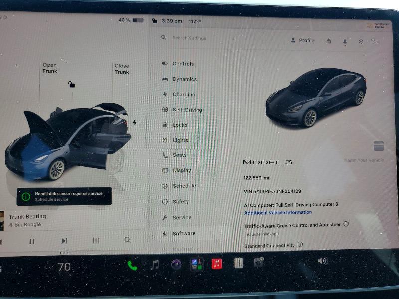 2022 Tesla Model 3 VIN 5YJ3E1EA3NF304129 COPART salvage auction — FRONT END, NV - SALVAGE TITLE, sold $4,250 on 2026-07-22 (photo 9)