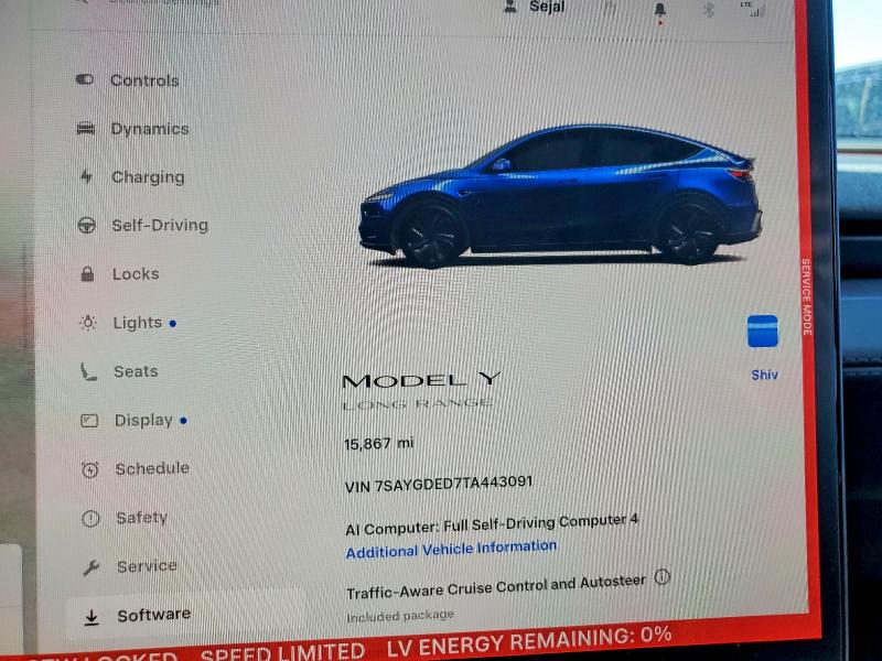 2026 Tesla Model y VIN 7SAYGDED7TA443091 COPART salvage auction — FRONT END, Fl - Cert Of Title Slvg Rebuildable, sold $14,700 on 2026-07-10 (photo 9)
