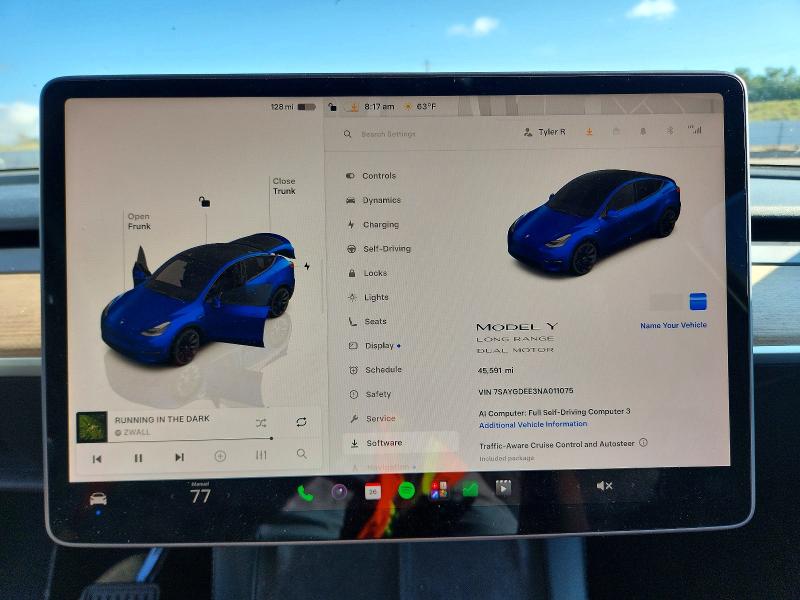 2022 Tesla Model y VIN 7SAYGDEE3NA011075 COPART salvage auction — ALL OVER, CO - SALVAGE TITLE, sold $6,600 on 2026-08-21 (photo 9)