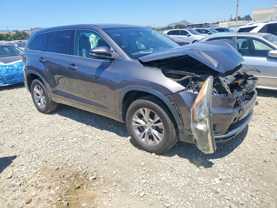 2015 Toyota Highlander VIN 5TDZKRFHXFS045908 COPART salvage auction — FRONT END, Ca - Salvage Certificate, sold $4,000 on 2026-07-07 (photo 4)