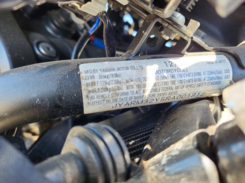2024 Yamaha VIN JYARM32Y5RA001812 COPART salvage auction — FRONT END, Ca - Salvage Certificate, sold $3,100 on 2026-07-02 (photo 9)