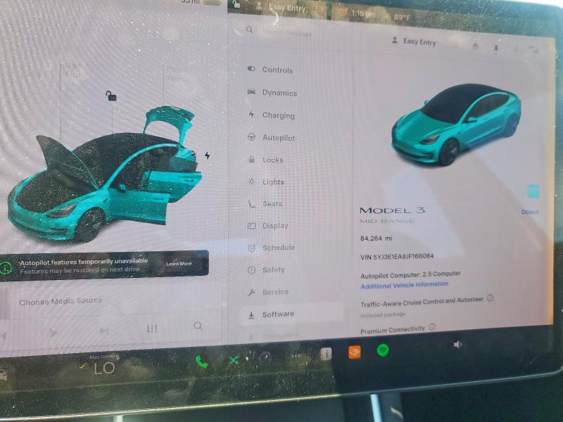 2018 Tesla Model 3 VIN 5YJ3E1EA8JF166064 COPART salvage auction — FRONT END, Ca - Salvage Certificate, sold $4,850 on 2026-07-16 (photo 9)
