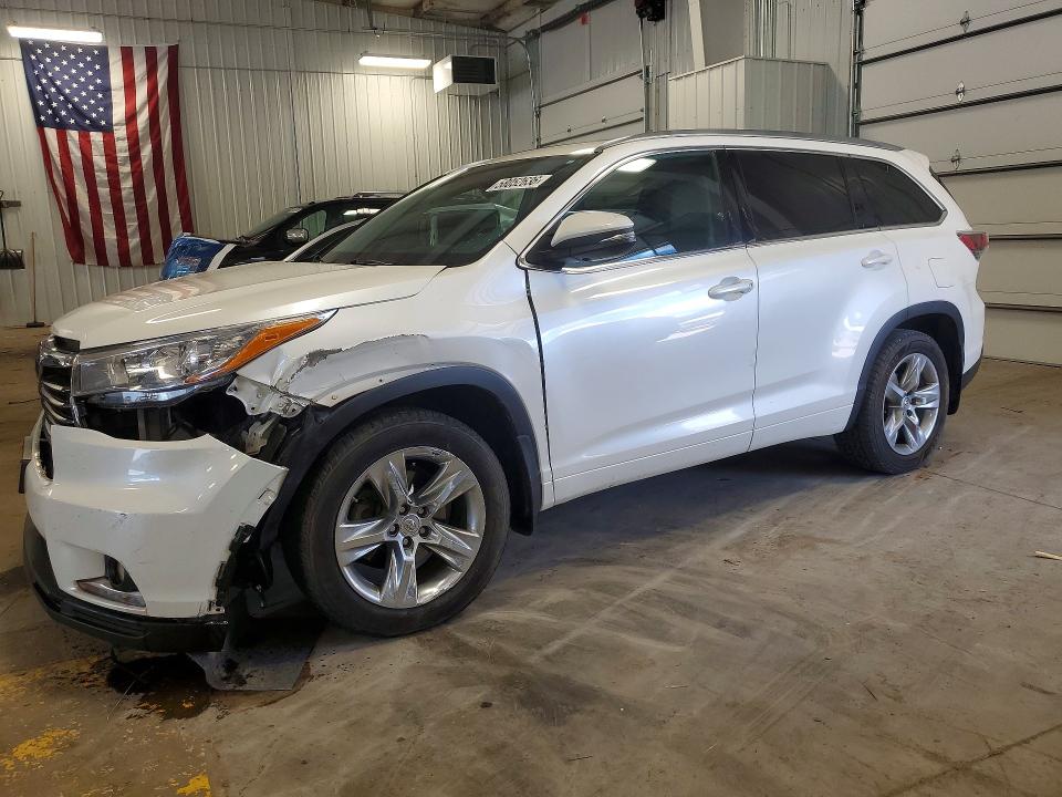 2014 Toyota Highlander VIN 5TDDKRFH1ES033946 COPART salvage auction — FRONT END, Mn - Cert Of Title-Salvage, sold $5,100 on 2026-07-28 (photo 1)