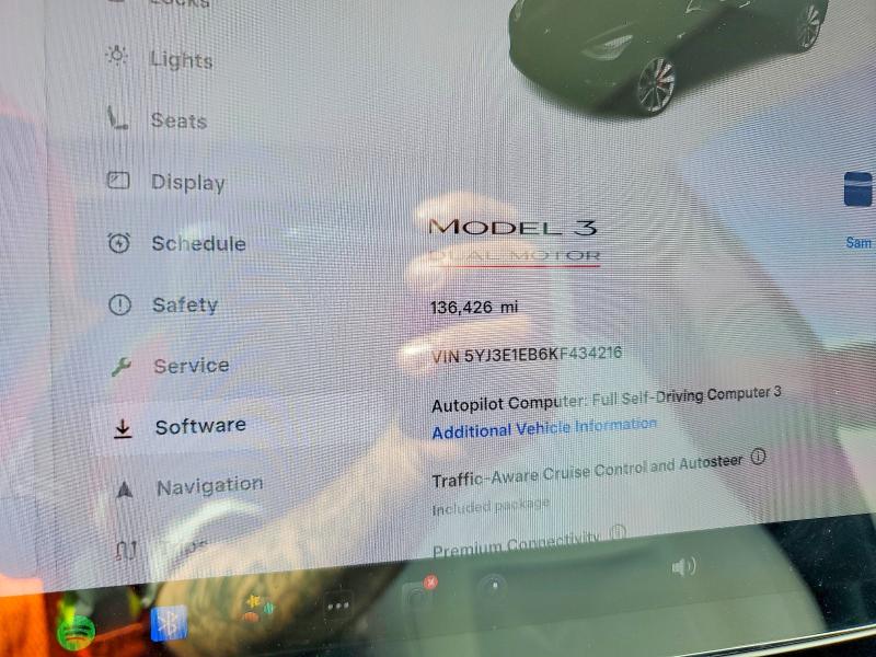 2019 Tesla Model 3 VIN 5YJ3E1EB6KF434216 COPART salvage auction — SIDE, Ca - Salvage Certificate, sold $4,850 on 2026-07-27 (photo 9)