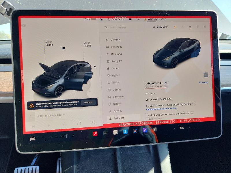 2024 Tesla Model y VIN 7SAYGDEFXRF020194 COPART salvage auction — REAR END, Ca - Salvage Certificate, sold $8,100 on 2026-07-28 (photo 9)