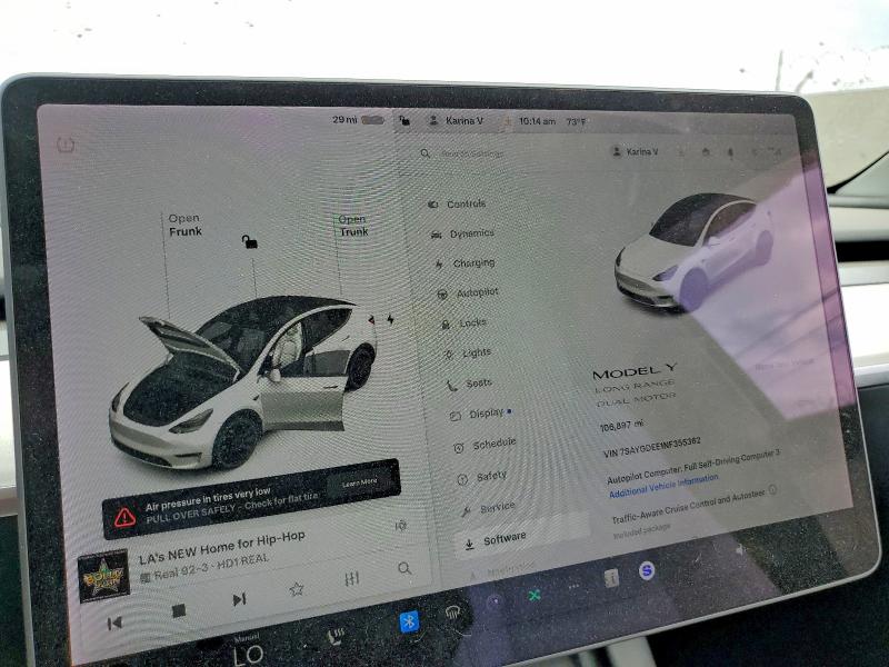 2022 Tesla Model y VIN 7SAYGDEE1NF355362 COPART salvage auction — FRONT END, Ca - Salvage Certificate, sold $9,500 on 2026-07-27 (photo 9)