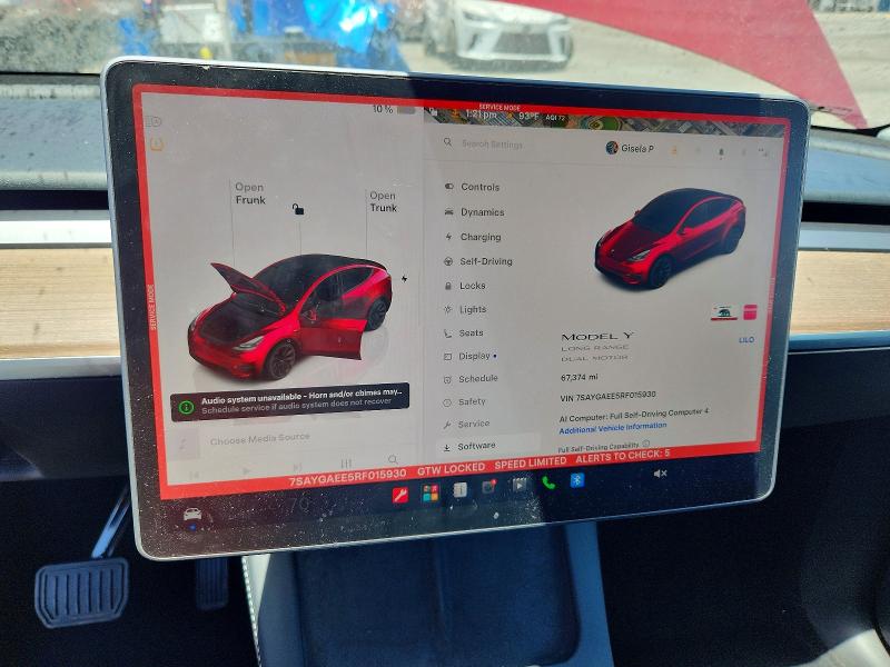 2024 Tesla Model y VIN 7SAYGAEE5RF015930 COPART salvage auction — FRONT END, Ca - Salvage Certificate, sold $5,700 on 2026-07-28 (photo 9)