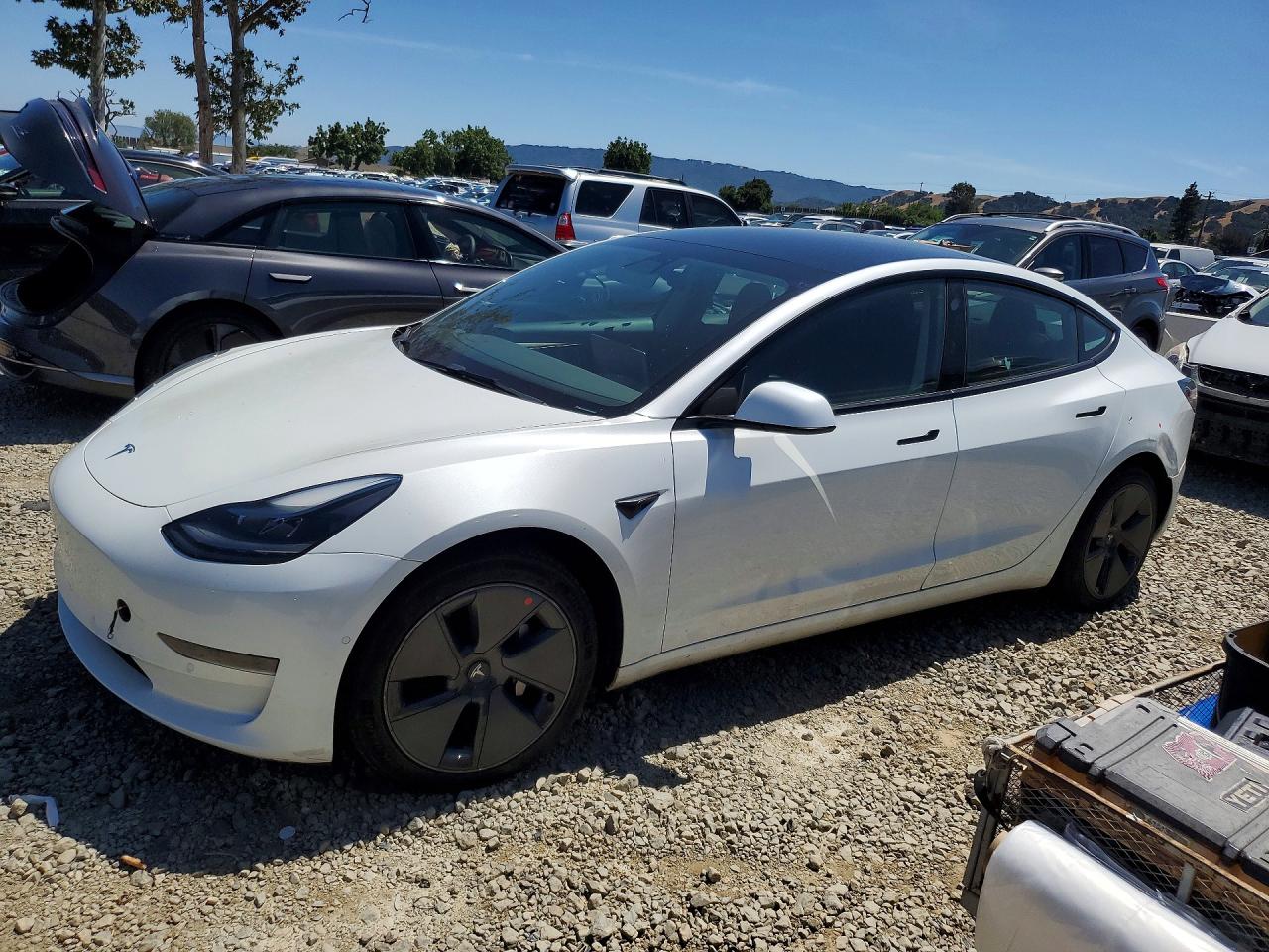 2021 Tesla Model 3 VIN 5YJ3E1EA3MF095733 COPART salvage auction — Rear End, CA - SALVAGE CERTIFICATE, sold $6,100 on 2026-07-02 (photo 1)