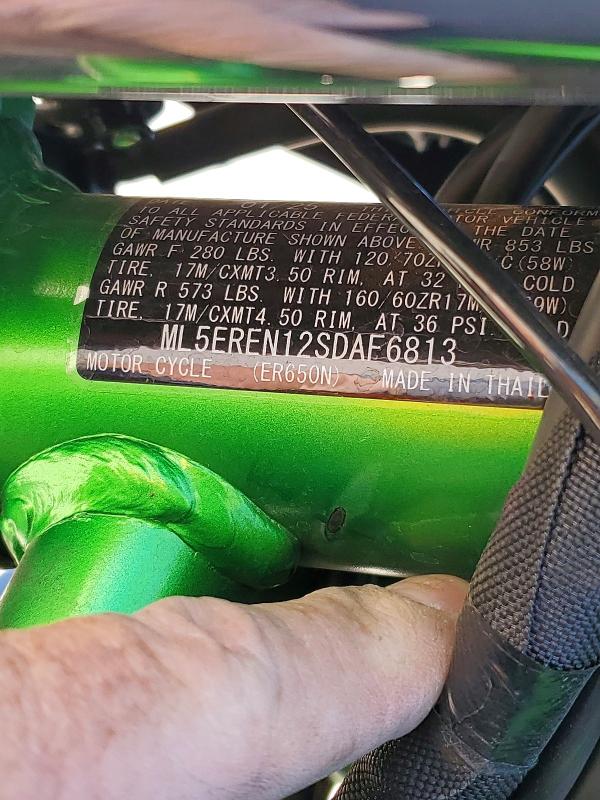 2025 Kawasaki Er VIN ML5EREN12SDAF6813 COPART salvage auction — FRONT END, AZ - CERT OF TITLE - SALVAGE, sold $225 on 2026-07-23 (photo 9)