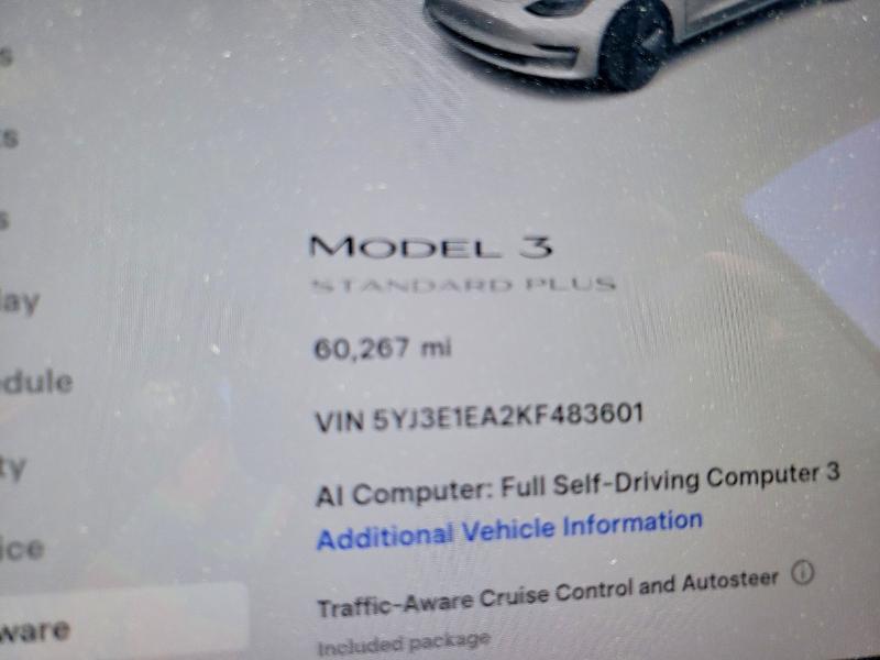 2019 Tesla Model 3 VIN 5YJ3E1EA2KF483601 COPART salvage auction — FRONT END, Ca - Salvage Certificate, sold $6,700 on 2026-07-15 (photo 9)