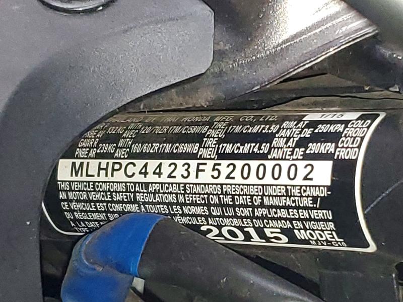 2015 Honda Cbr VIN MLHPC4423F5200002 COPART salvage auction — FRONT END, ON - PERMIT NO BRAND - UNFIT, sold $1,350 on 2026-07-14 (photo 9)
