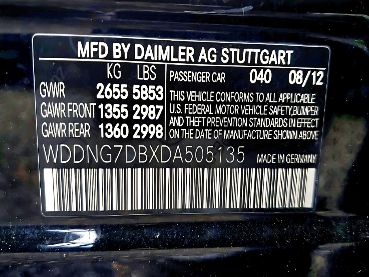 2013 Mercedes-Benz S-Class VIN WDDNG7DBXDA505135 COPART salvage auction — Minor Dent/Scratches, MD - CERT OF SALVAGE > 75% DAMAGE (P), sold $1,850 on 2026-07-01 (photo 9)