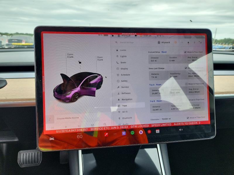 2019 Tesla Model 3 VIN 5YJ3E1EA9KF308357 COPART salvage auction — SIDE, Fl - Cert Of Title Slvg Rebuildable, sold $6,600 on 2026-07-07 (photo 9)
