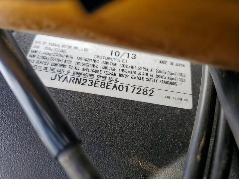 2014 Yamaha Yzfr1 VIN JYARN23E8EA017282 COPART salvage auction — ALL OVER, PA - CERTIFICATE OF SALVAGE, sold $2,100 on 2026-07-30 (photo 9)