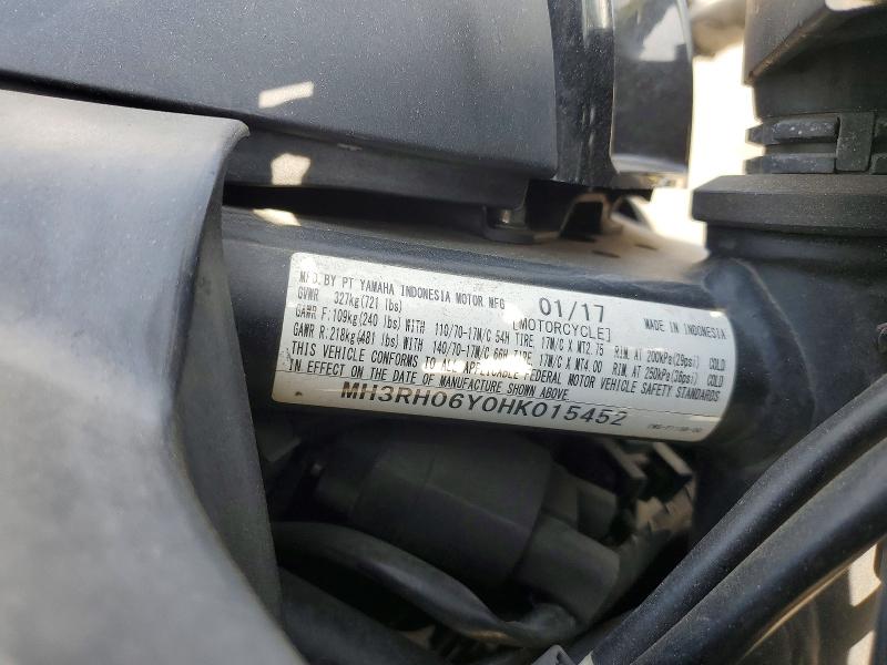 2017 Yamaha VIN MH3RH06Y0HK015452 COPART salvage auction — FRONT END, Ca - Salvage Certificate, sold $1,350 on 2026-07-09 (photo 9)