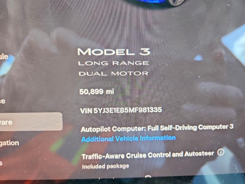 2021 Tesla Model 3 VIN 5YJ3E1EB5MF981335 COPART salvage auction — FRONT END, Ma - Cert Of Title-Reconstrctd Coll, sold $6,700 on 2026-07-02 (photo 9)