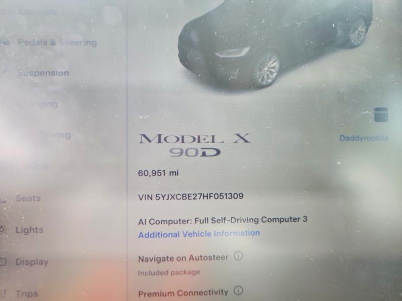 2017 Tesla VIN 5YJXCBE27HF051309 COPART salvage auction — REAR END, Tx - Certificate Of Title, sold $9,000 on 2026-07-31 (photo 9)