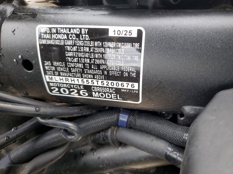 2026 Honda VIN MLHRH1555T5200676 COPART salvage auction — FRONT END, Wy - Cert Of Title-Salvage, sold $1,800 on 2026-07-29 (photo 9)