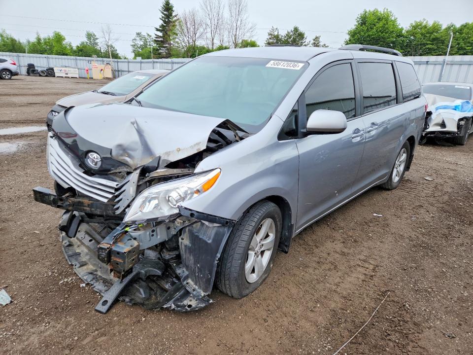 2017 Toyota Sienna VIN 5TDKZ3DC3HS889907 COPART salvage auction — FRONT END, ON - PERMIT IRREPAIRABLE, sold $1,500 on 2026-07-28 (photo 1)