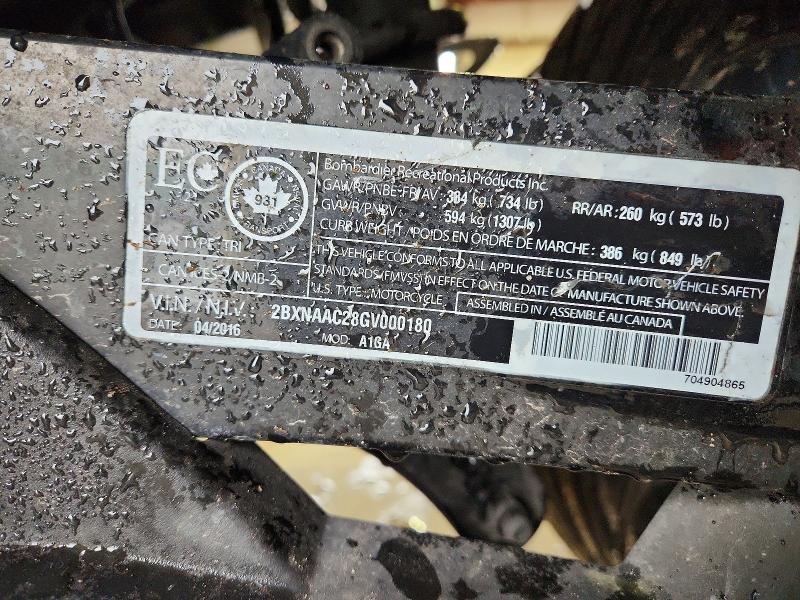 2016 Can-am/ brp VIN 2BXNAAC28GV000180 COPART salvage auction — FRONT END, Ny - Mv-907A Salvage Certificate, sold $225 on 2026-07-20 (photo 8)