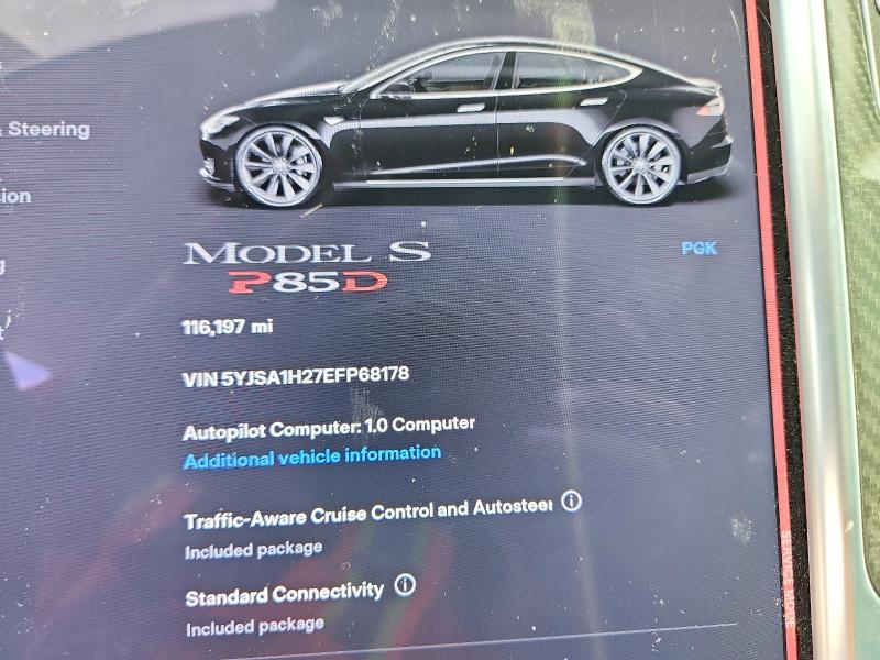 2014 Tesla Model s VIN 5YJSA1H27EFP68178 COPART salvage auction — SIDE, Co - Public - Salvage Title, sold $4,600 on 2026-07-27 (photo 9)