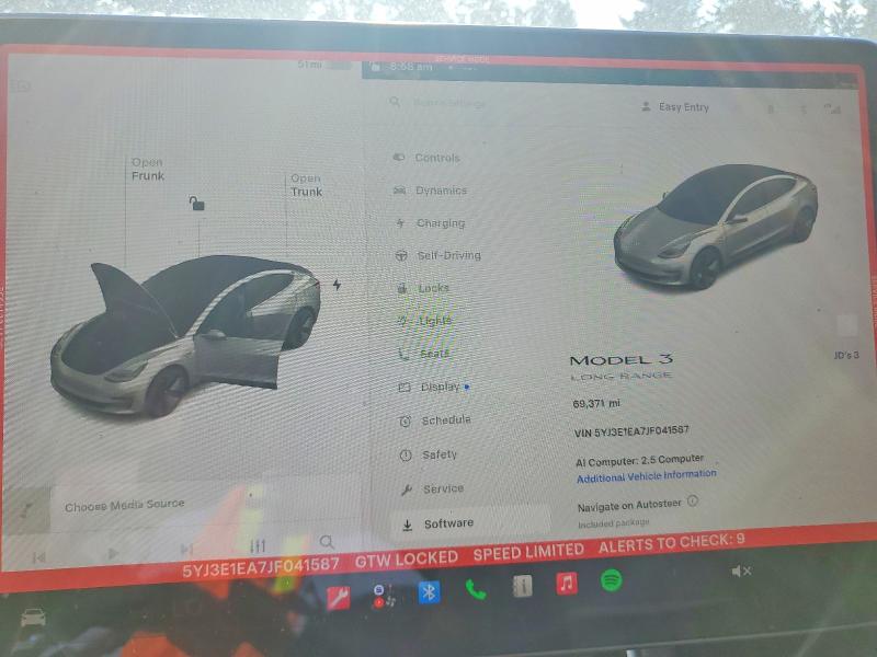 2018 Tesla VIN 5YJ3E1EA7JF041587 COPART salvage auction — FRONT END, WA - BILL OF SALE, sold $175 on 2026-07-21 (photo 9)