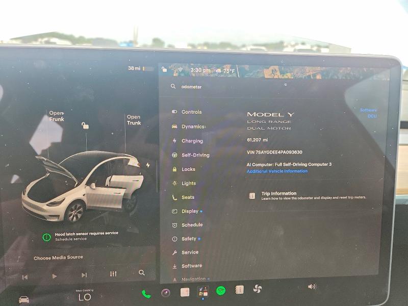 2023 Tesla Model y VIN 7SAYGDEE4PA093630 COPART salvage auction — FRONT END, Tx - Salvage Vehicle Title, sold $8,000 on 2026-07-27 (photo 9)