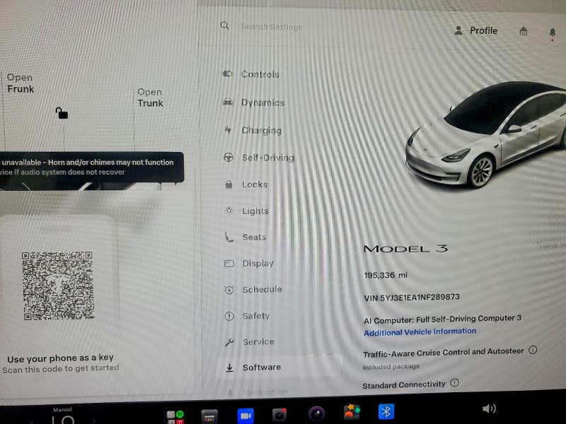 2022 Tesla Model 3 VIN 5YJ3E1EA1NF289873 COPART salvage auction — FRONT END, Fl - Dealer Only Clean Title, sold $6,800 on 2026-07-06 (photo 9)