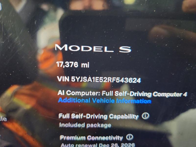 2024 Tesla Model s VIN 5YJSA1E52RF543624 COPART salvage auction — SIDE, Il - Salvage Certificate, sold $10,300 on 2026-07-21 (photo 9)