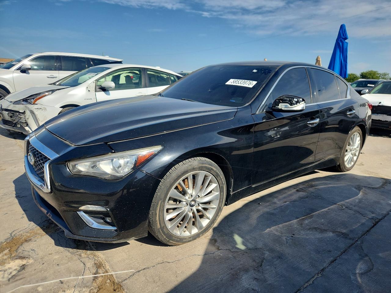 2019 Infiniti Q50 VIN JN1EV7AP8KM517654 COPART salvage auction — Rear End, TX - CERTIFICATE OF TITLE (P), sold $1,300 on 2026-07-02 (photo 1)