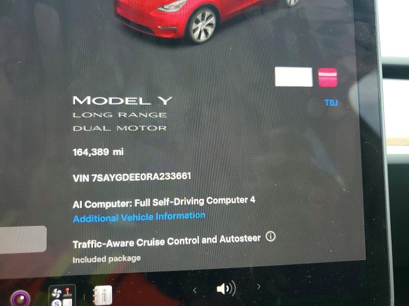 2024 Tesla Model y VIN 7SAYGDEE0RA233661 COPART salvage auction — MINOR DENT/SCRATCHES, Fl - Certificate Of Title (P), sold $19,000 on 2026-07-28 (photo 9)