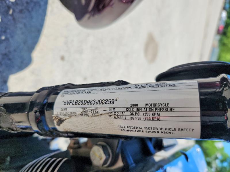 2008 Victory motorcycles Vegas VIN 5VPLB26D983003259 COPART salvage auction — SIDE, Pa - Certificate Of Salvage, sold $1,250 on 2026-07-02 (photo 9)