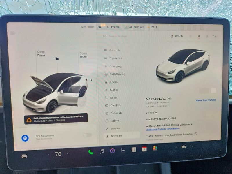 2023 Tesla Model y VIN 7SAYGDEE3PA207780 COPART salvage auction — HAIL, MO - SALVAGE CERTIFICATE OF TITLE, sold $12,800 on 2026-07-27 (photo 9)