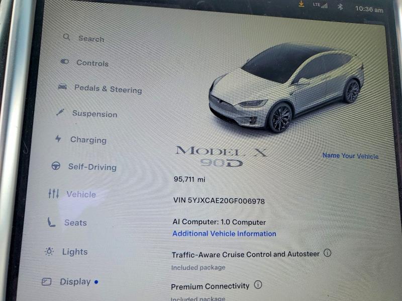 2016 Tesla Model x VIN 5YJXCAE20GF006978 COPART salvage auction — REAR END, Nc - Salvage Certificate Of Title, sold $7,700 on 2026-07-23 (photo 9)