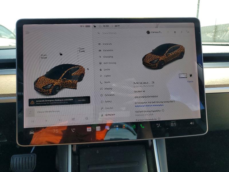 2018 Tesla Model 3 VIN 5YJ3E1EA7JF108303 COPART salvage auction — REAR END, Ca - Salvage Certificate, sold $4,000 on 2026-07-14 (photo 9)