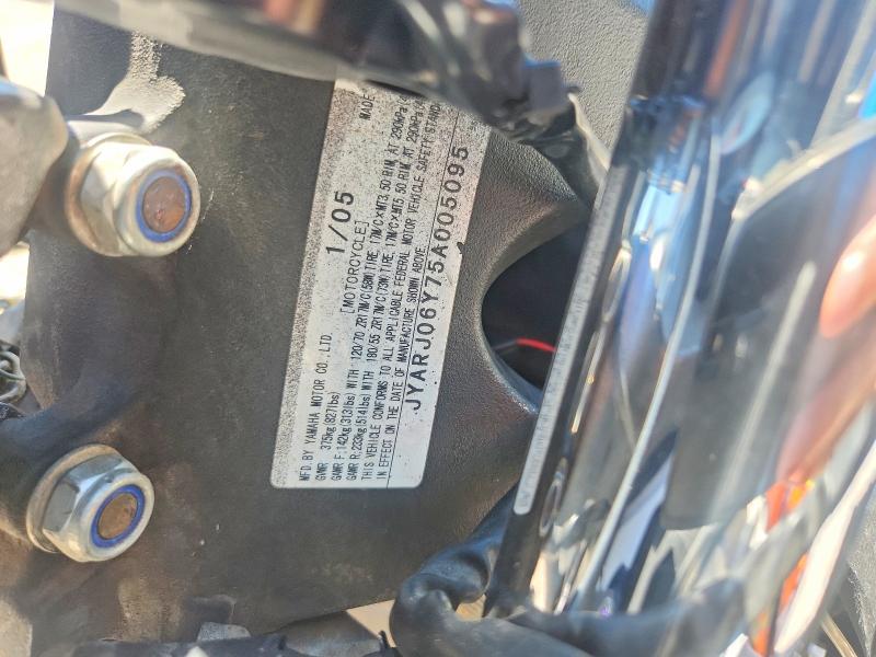 2005 Yamaha Yzf VIN JYARJ06Y75A005095 COPART salvage auction — FRONT END, Ok - Cert Of Title-Salvage, sold $625 on 2026-07-02 (photo 9)