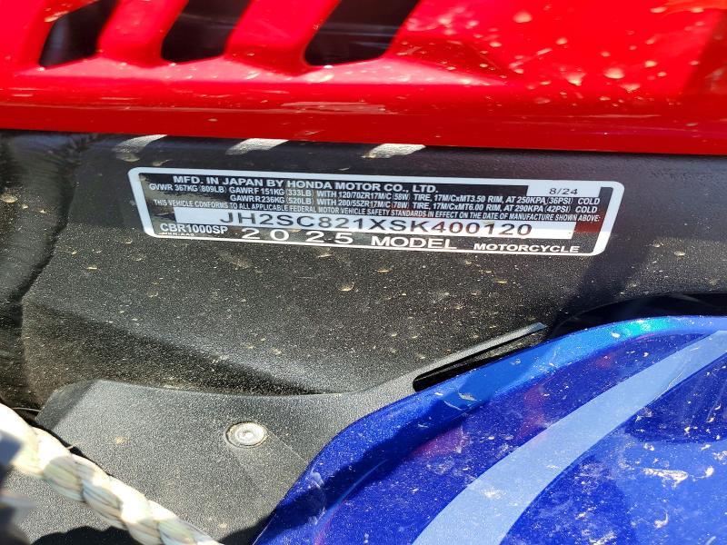 2025 Honda Cbr VIN JH2SC821XSK400120 COPART salvage auction — REAR END, Ny - Mv-907A Salvage Certificate, sold $8,800 on 2026-07-02 (photo 8)
