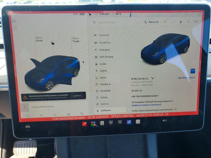 2022 Tesla Model y VIN 7SAYGDEE6NF344891 COPART salvage auction — REAR END, Ca - Salvage Certificate, sold $11,000 on 2026-07-06 (photo 9)