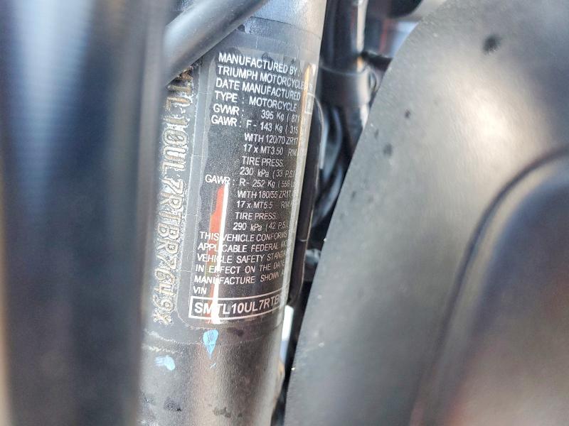 2024 Triumph motorcycle Trident 660 VIN SMTL10UL7RTBR7649 COPART salvage auction — SIDE, CA - SALVAGE CERTIFICATE, sold $2,900 on 2026-09-10 (photo 9)