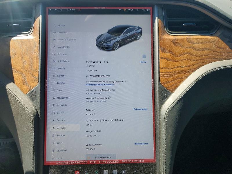 2019 Tesla Model s VIN 5YJSA1E23KF347753 COPART salvage auction — FRONT END, Or - Salvage Title Certificate, sold $8,700 on 2026-07-13 (photo 9)