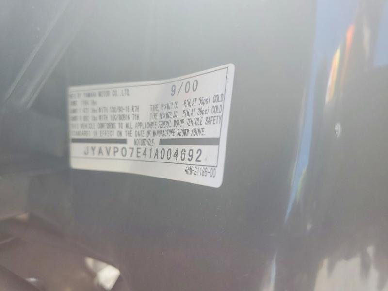 2001 Yamaha Xv VIN JYAVP07E41A004692 COPART salvage auction — SIDE, In - Cert Of Title-Salvage Title, sold $675 on 2026-07-16 (photo 9)