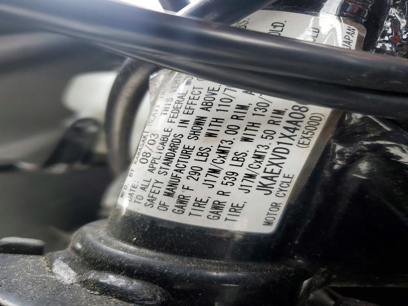 2004 Kawasaki Ex500 VIN JKAEXVD1X4A086235 COPART salvage auction — NORMAL WEAR, Ma - Certificate Of Title, sold $475 on 2026-07-06 (photo 9)