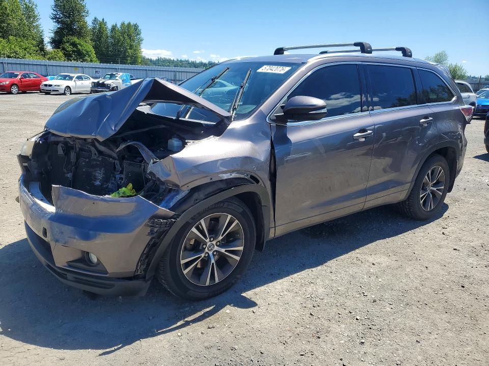 2016 Toyota Highlander VIN 5TDJKRFH0GS232203 COPART salvage auction — FRONT END, WA - BILL OF SALE, sold $8,000 on 2026-07-14 (photo 1)