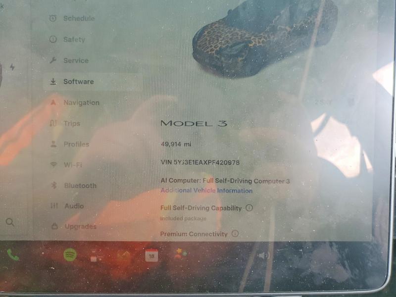 2023 Tesla Model 3 VIN 5YJ3E1EAXPF420978 COPART salvage auction — FRONT END, Tn - Salvage Certificate, sold $3,100 on 2026-07-27 (photo 9)